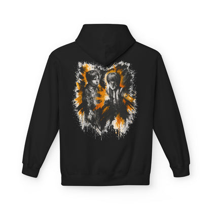 Copy of Hoodie — Vintage Boy Graphic Pullover with Fiery Back Art